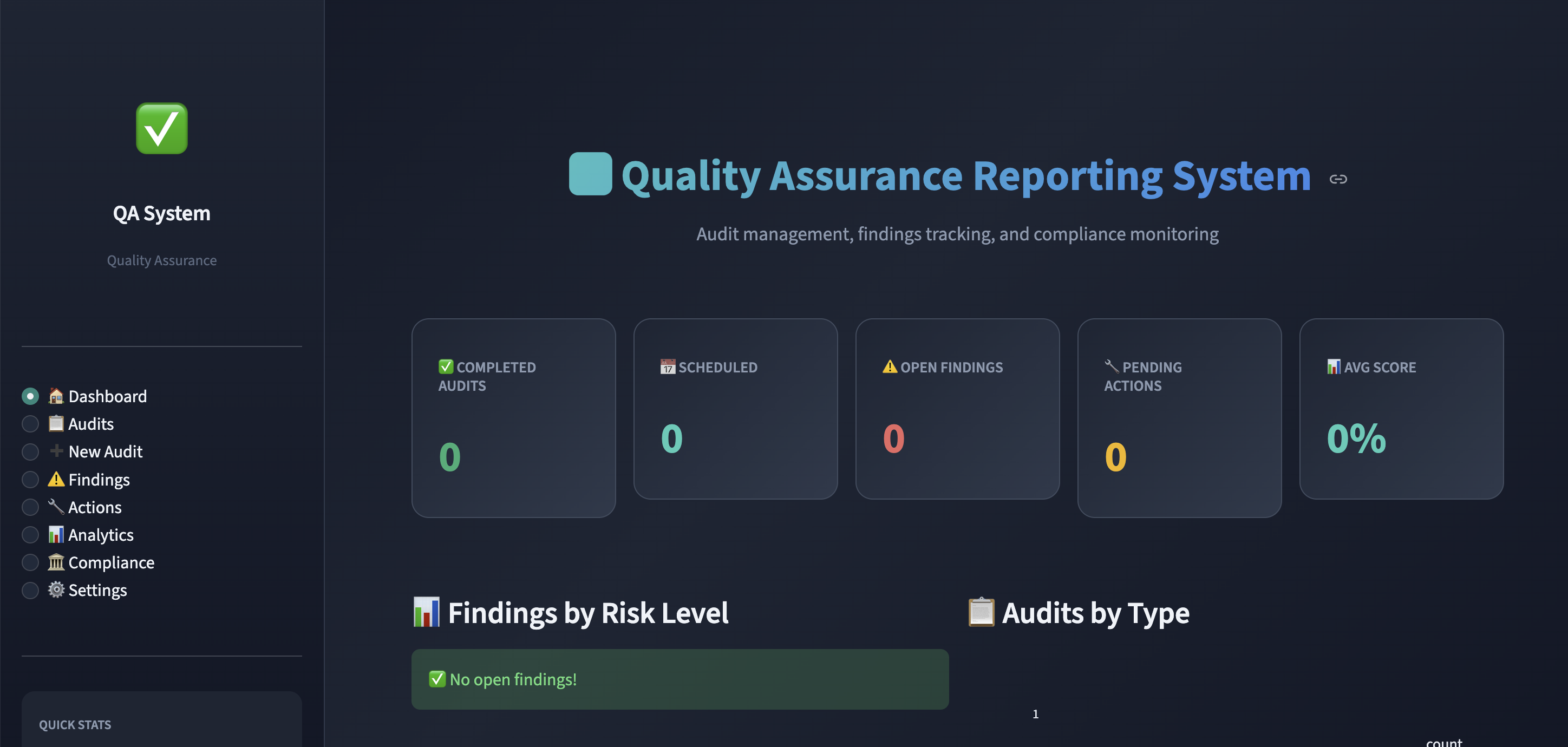 Quality Assurance Reporting System screenshot 1