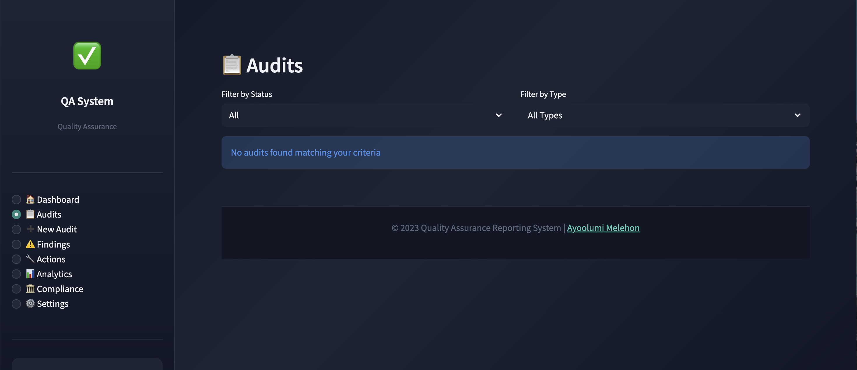 Quality Assurance Reporting System screenshot 2