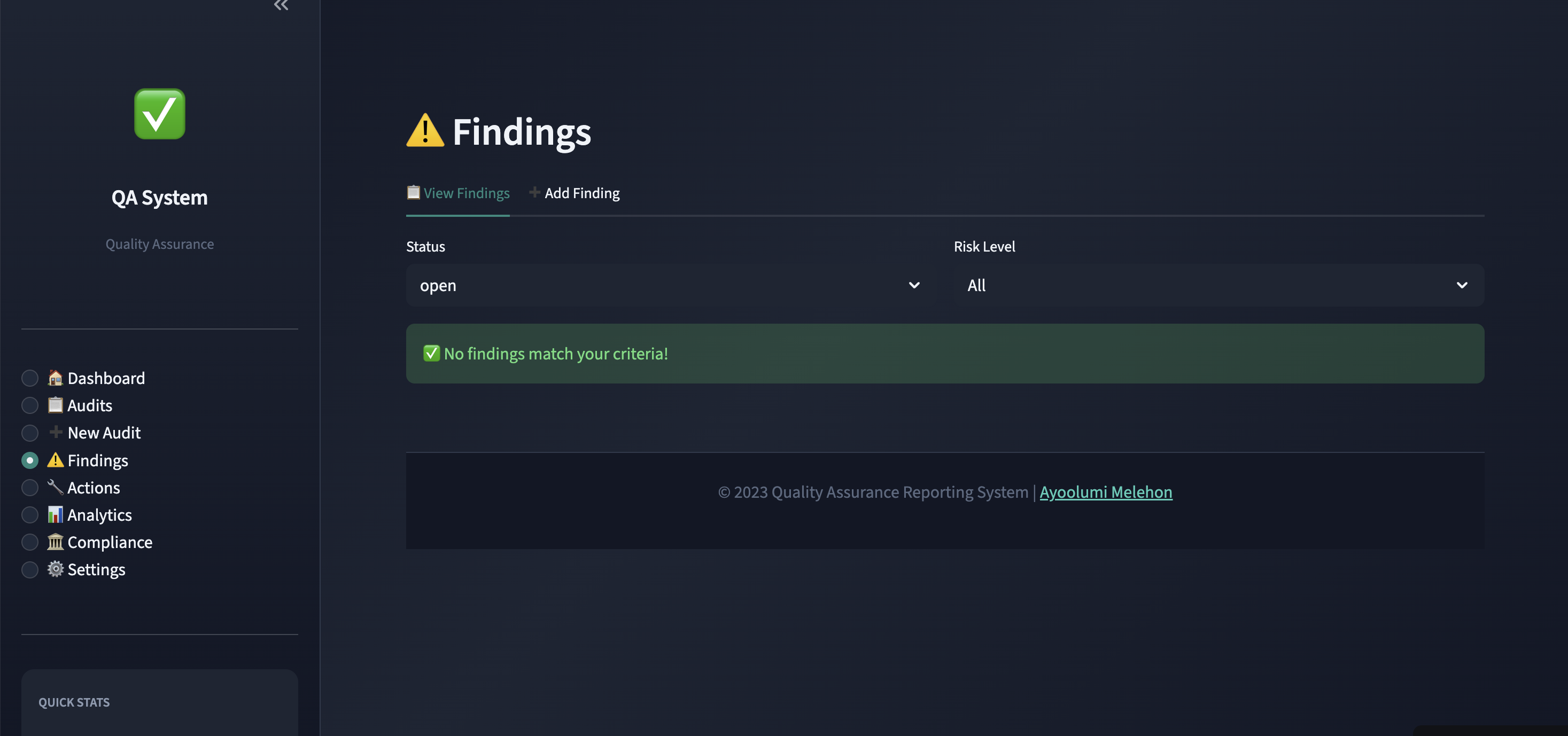 Quality Assurance Reporting System screenshot 3
