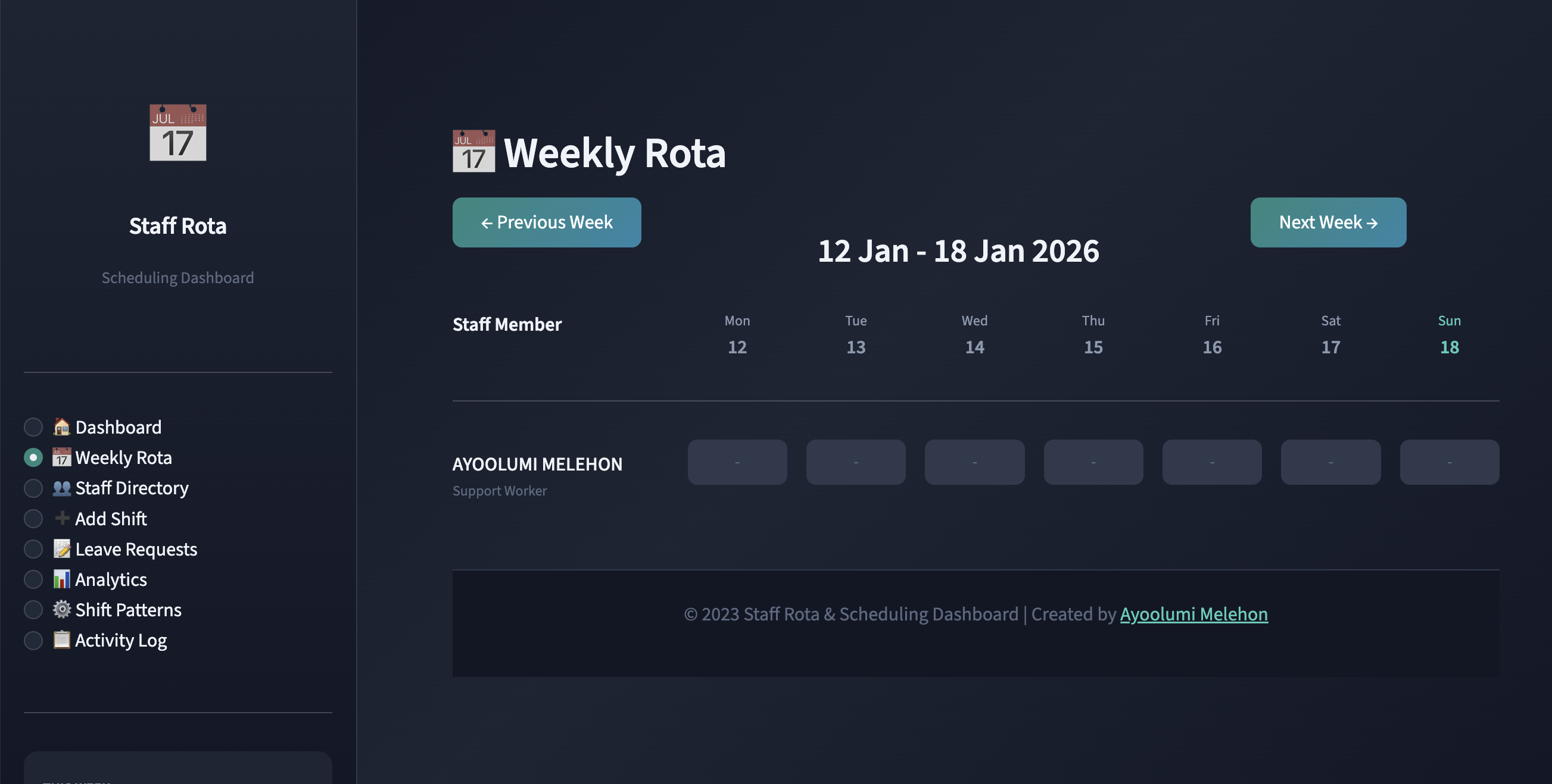 Staff Rota & Scheduling Dashboard screenshot 2