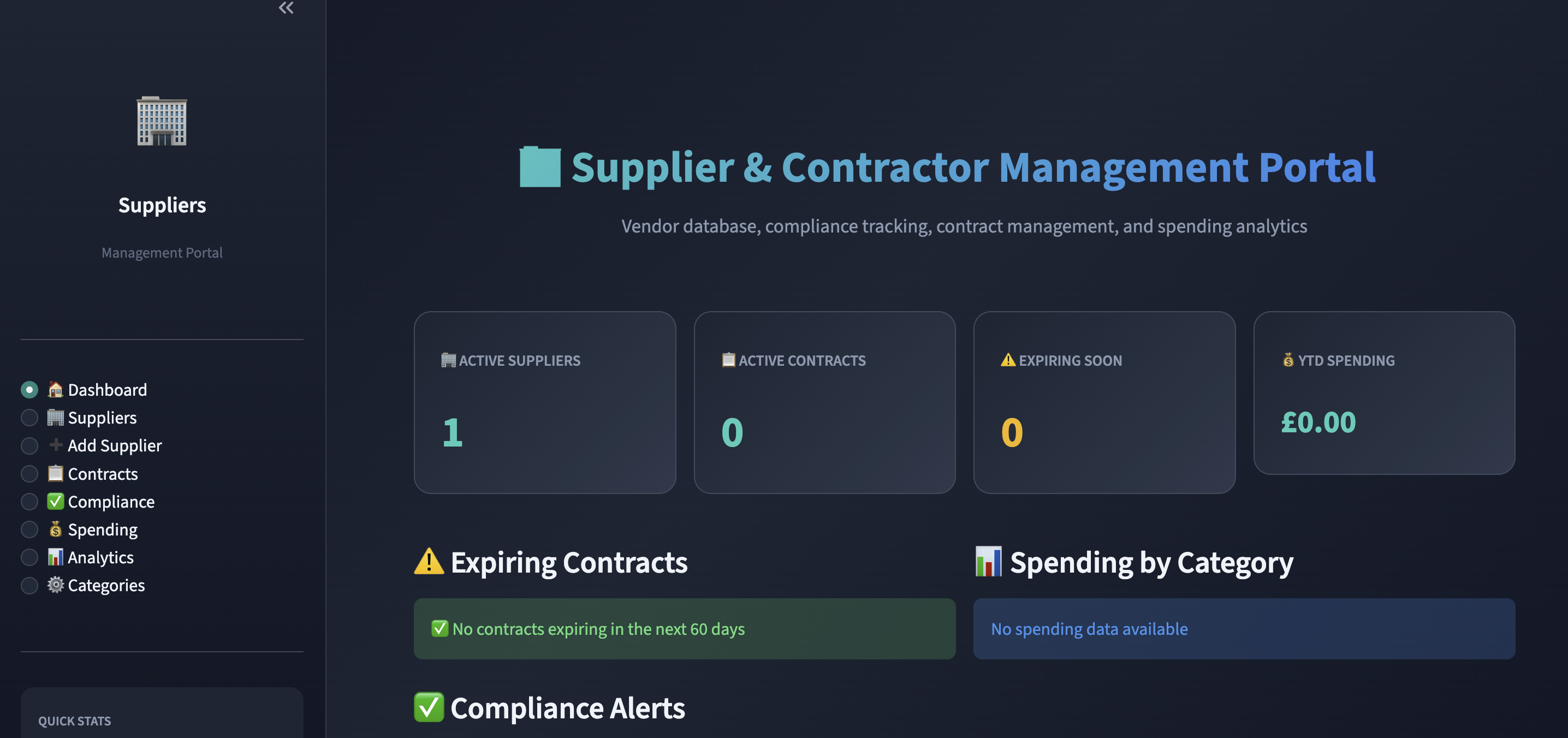 Supplier & Contractor Management Portal screenshot 1