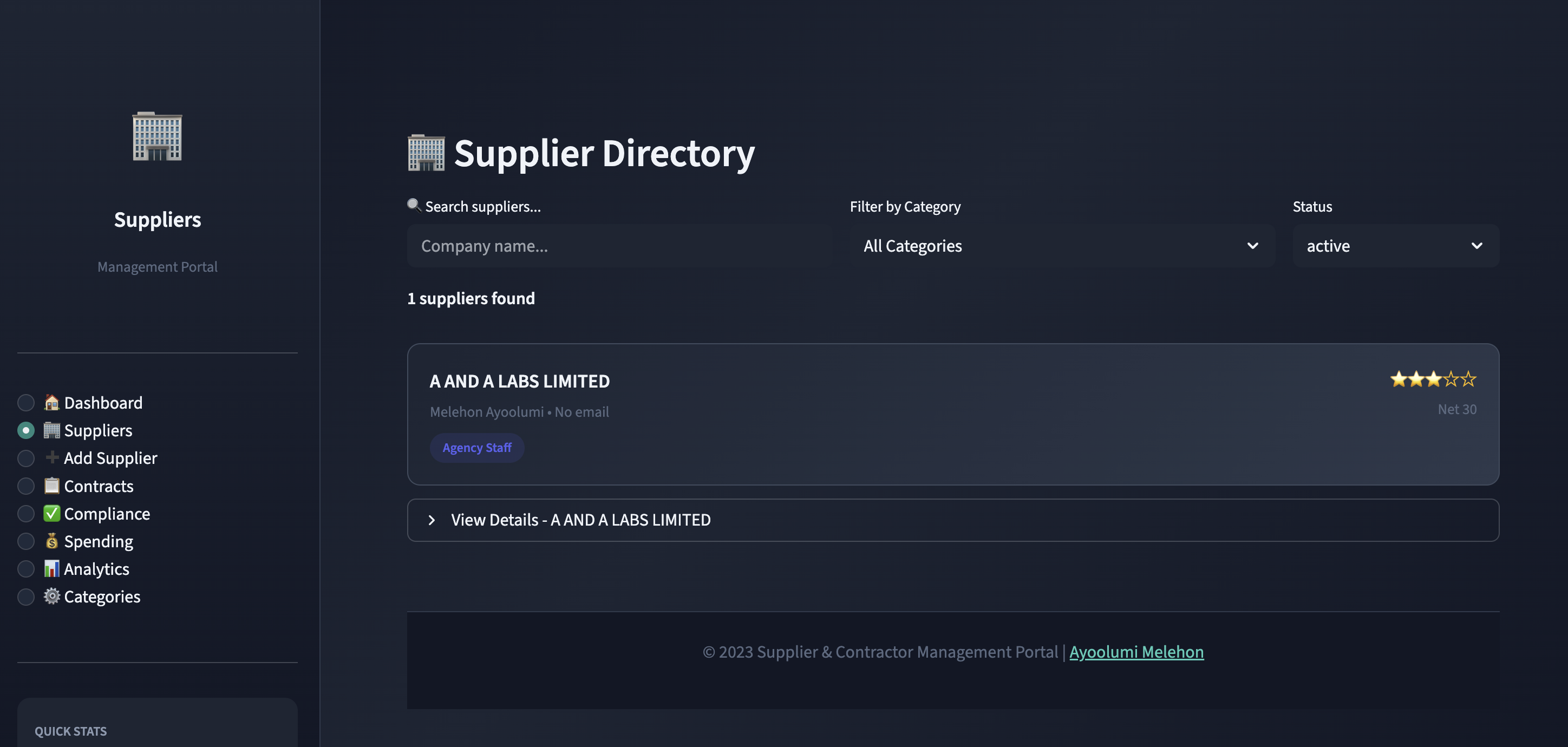 Supplier & Contractor Management Portal screenshot 2